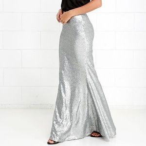 Lulu's Sea Spray Matte Silver Sequin Maxi Skirt